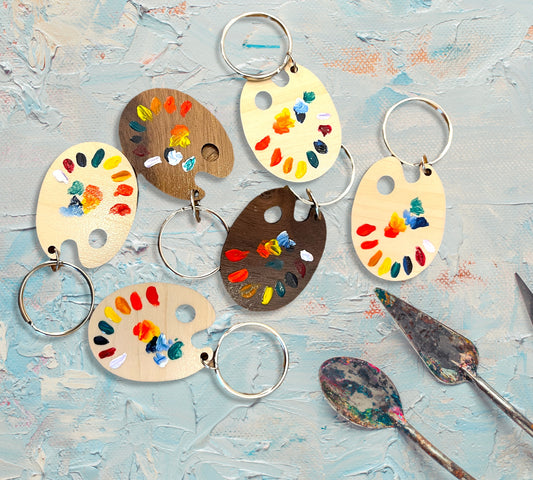 Wooden Artist Palette Keychain