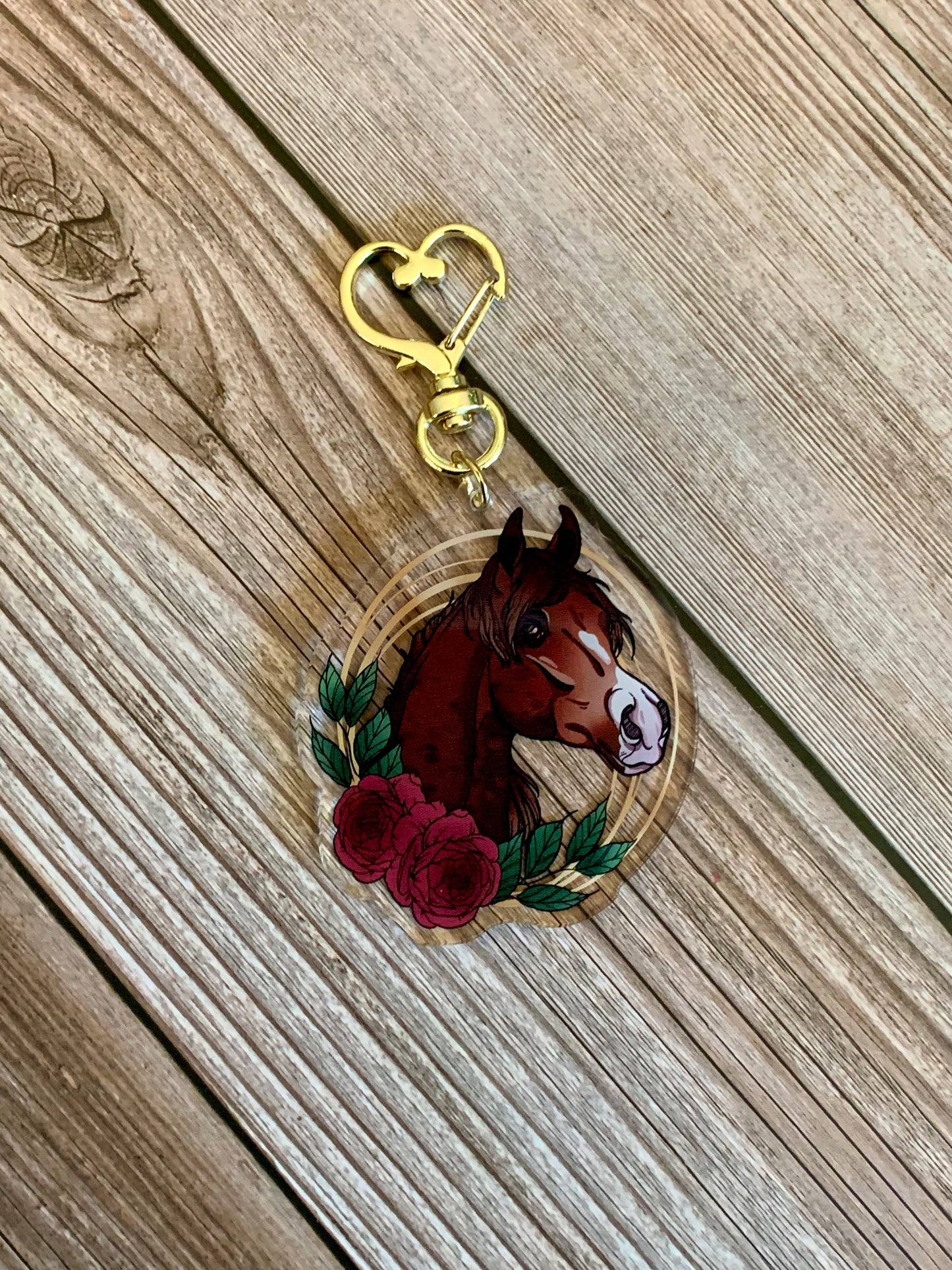 Chestnut Arabian Horse with Flowers Acrylic Keychain