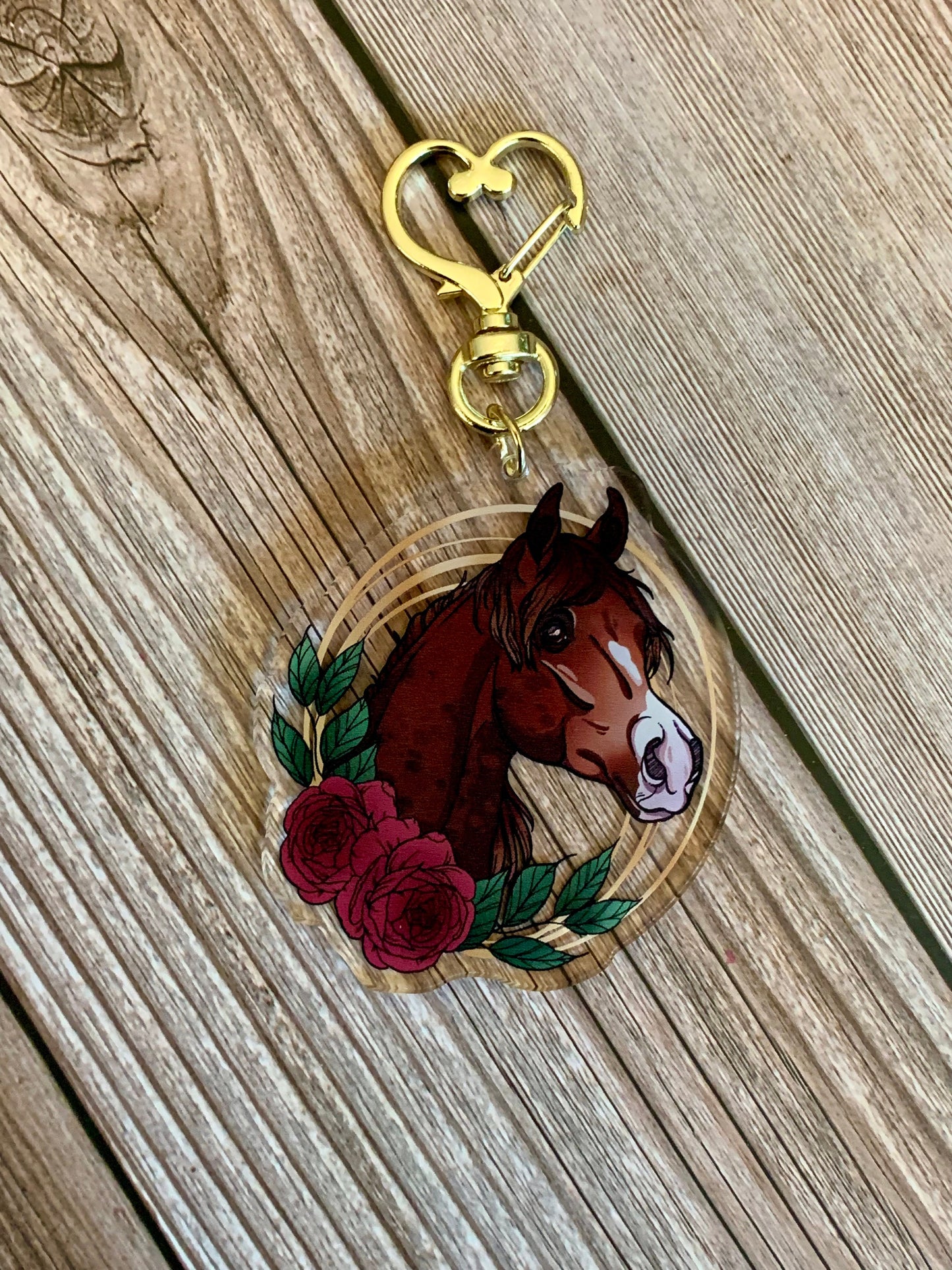 Chestnut Arabian Horse with Flowers Acrylic Keychain