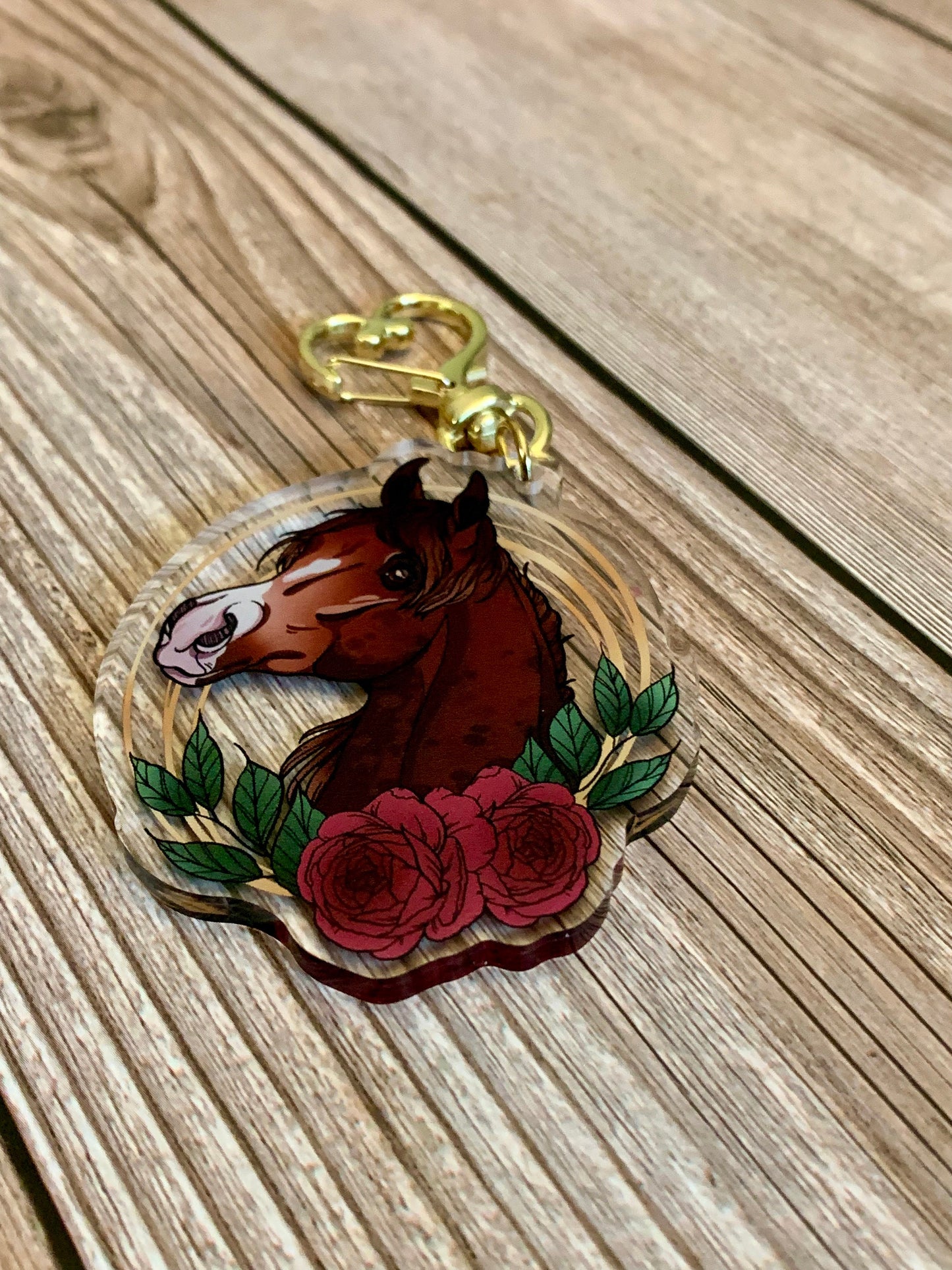 Chestnut Arabian Horse with Flowers Acrylic Keychain