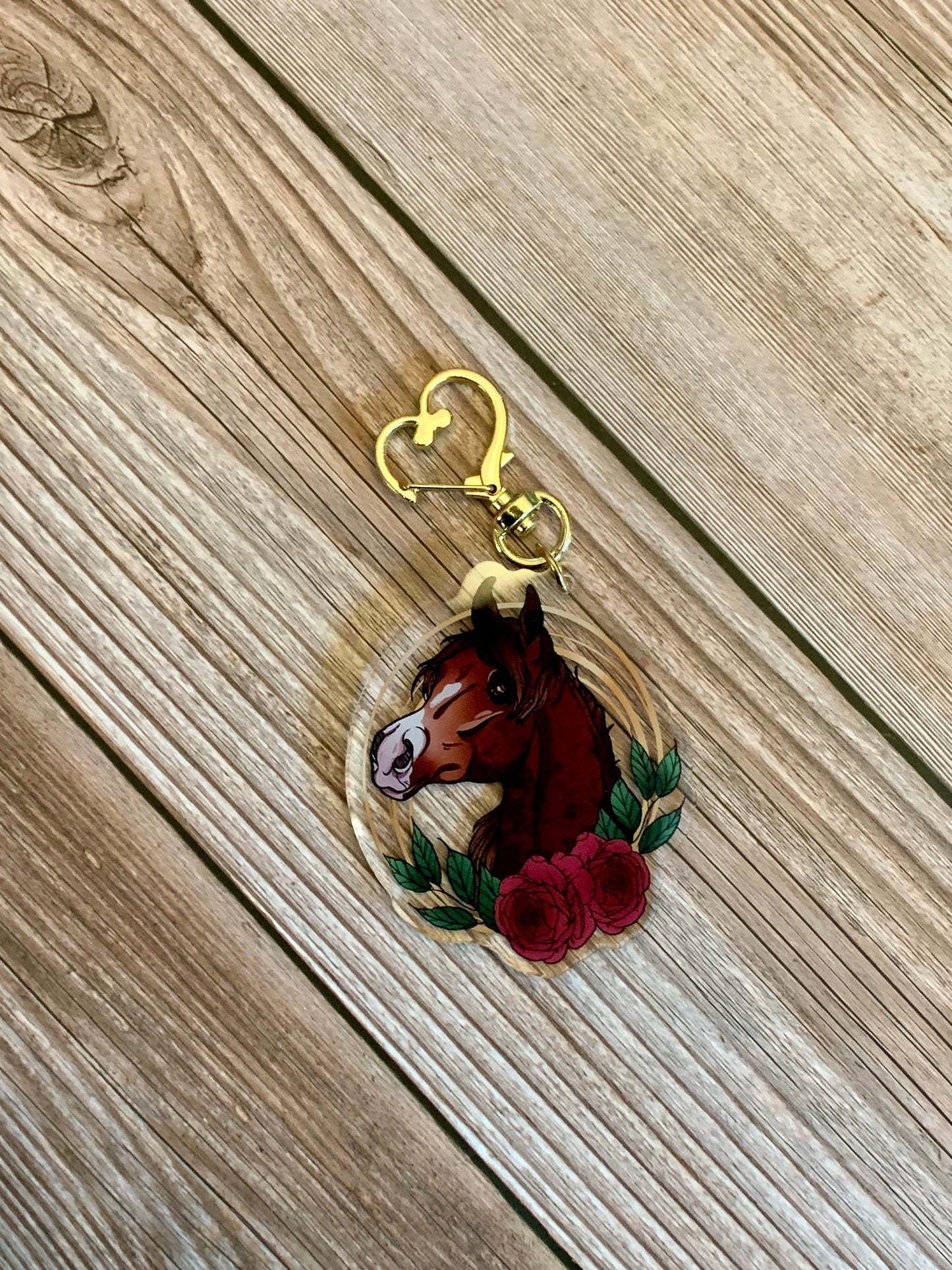 Chestnut Arabian Horse with Flowers Acrylic Keychain