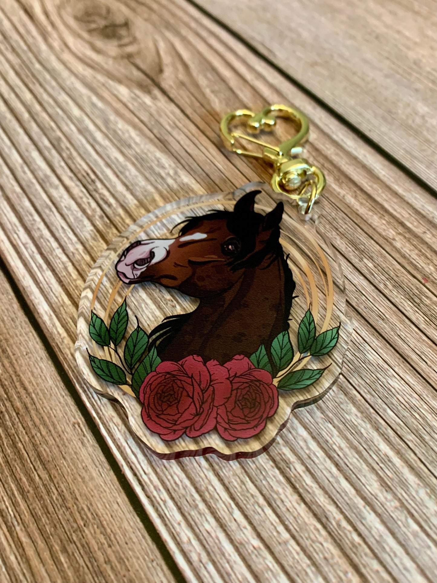 Dark Bay Arabian Horse with Flowers Acrylic Keychain