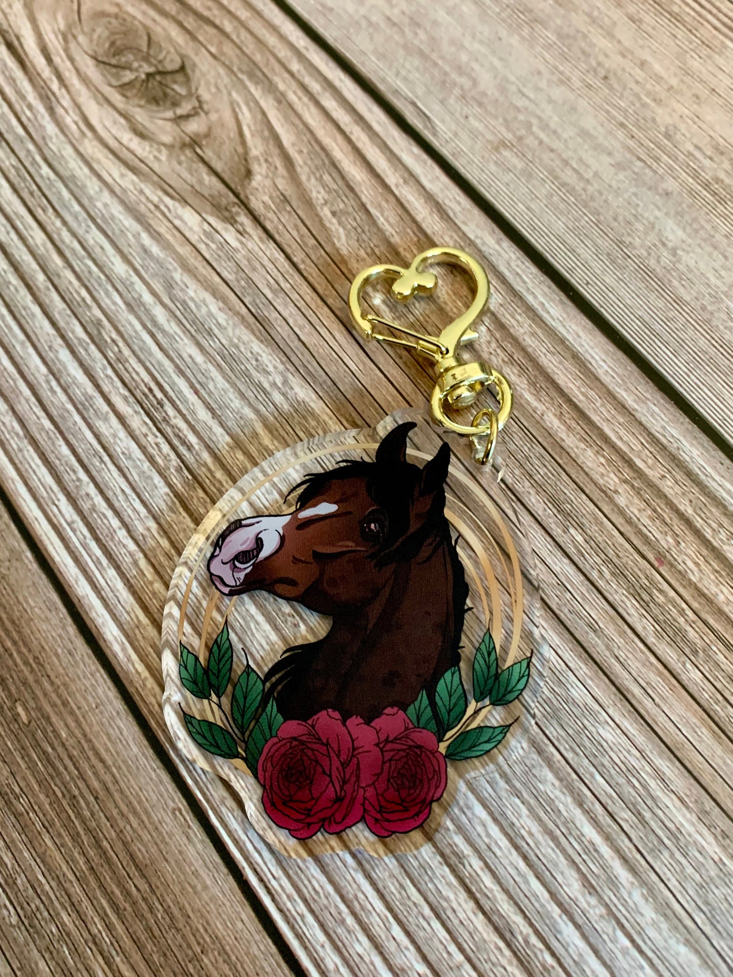 Dark Bay Arabian Horse with Flowers Acrylic Keychain