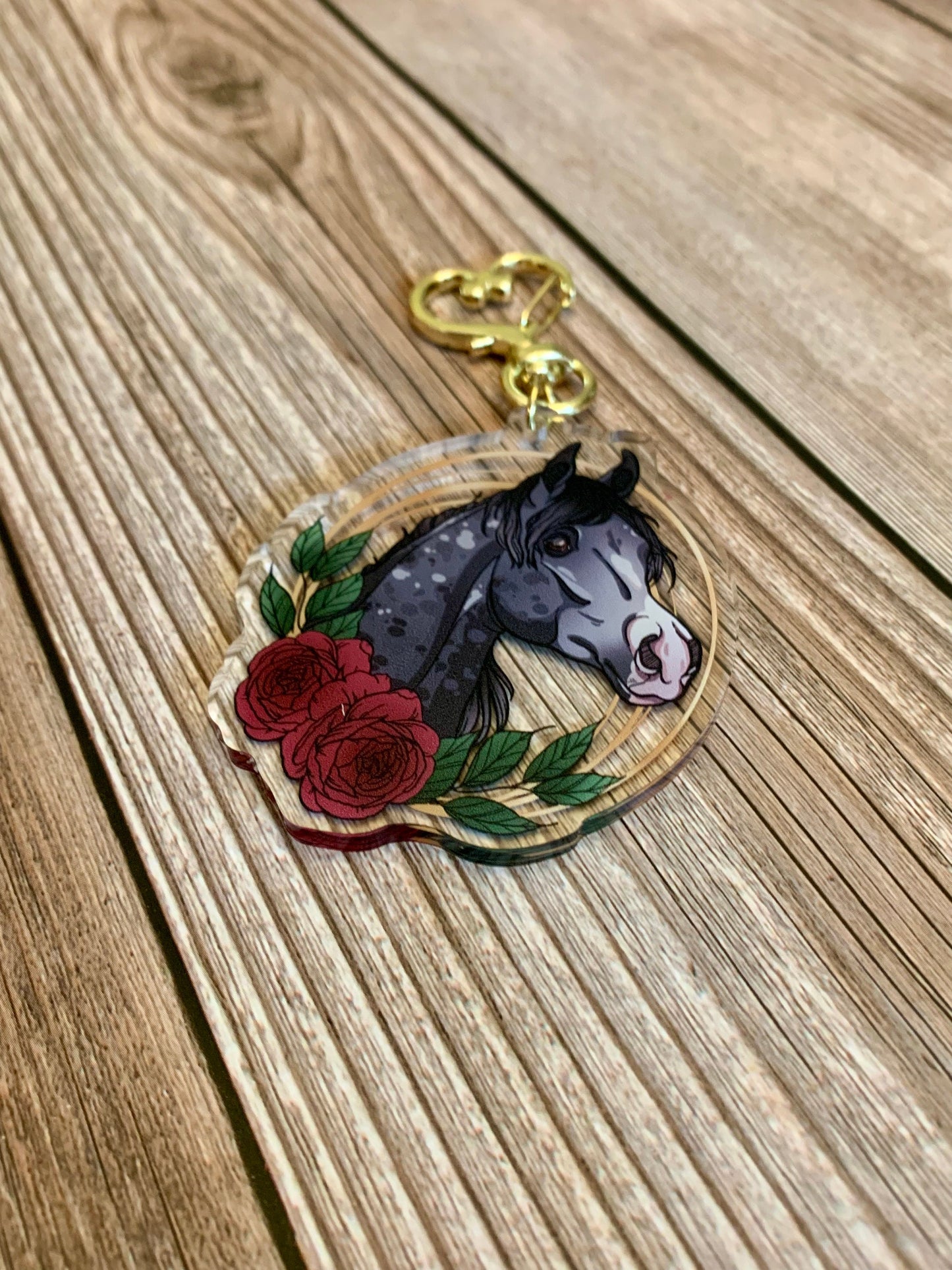 Dapple Gray Arabian Horse with Flowers Acrylic Keychain