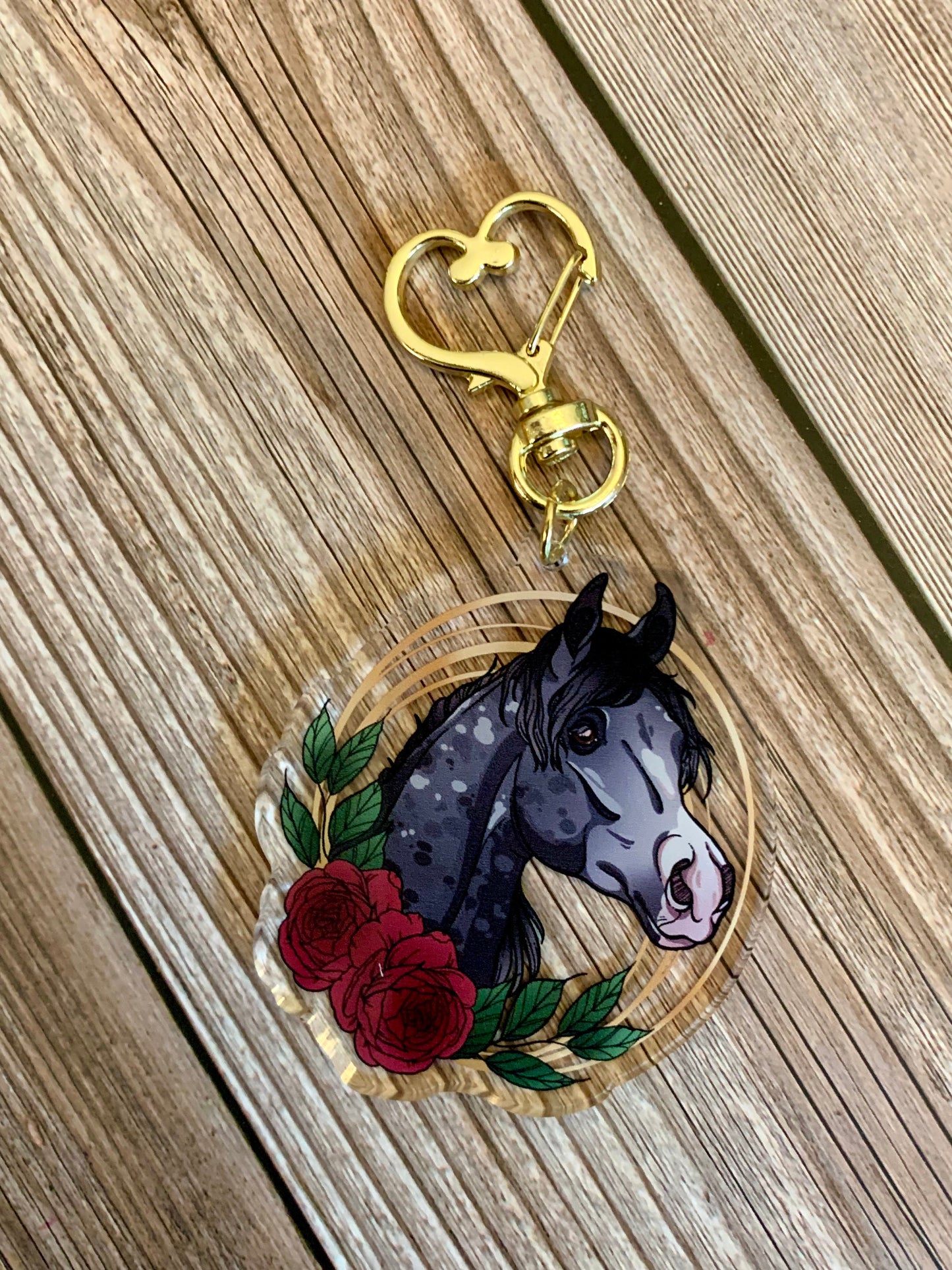 Dapple Gray Arabian Horse with Flowers Acrylic Keychain