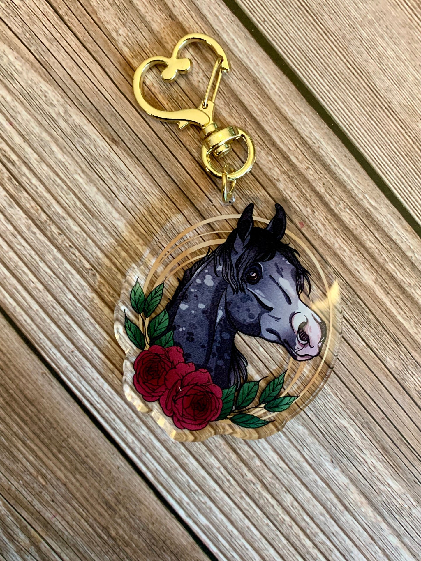 Dapple Gray Arabian Horse with Flowers Acrylic Keychain