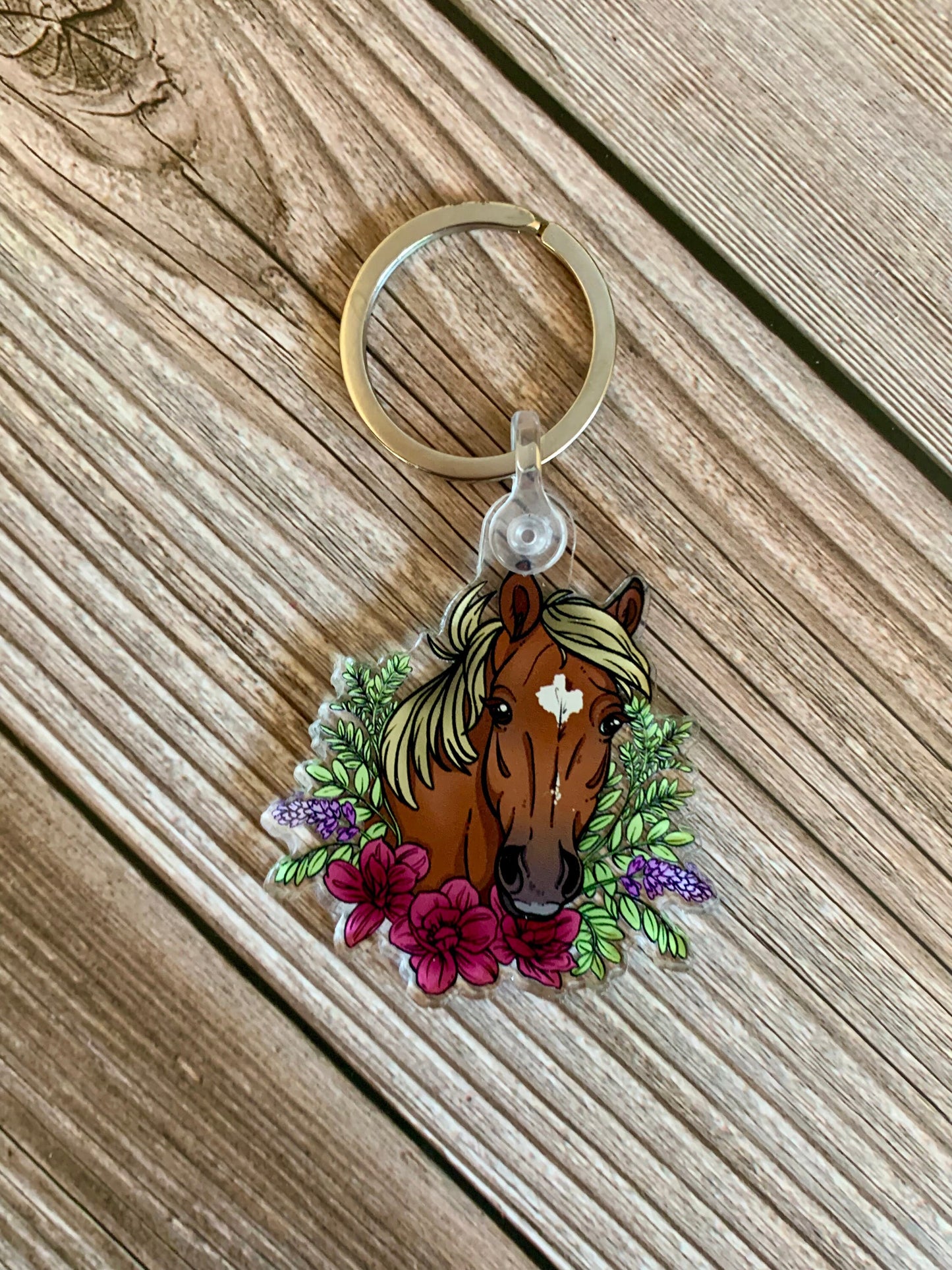 Haflinger/Belgian Horse with Flowers Acrylic Keychain