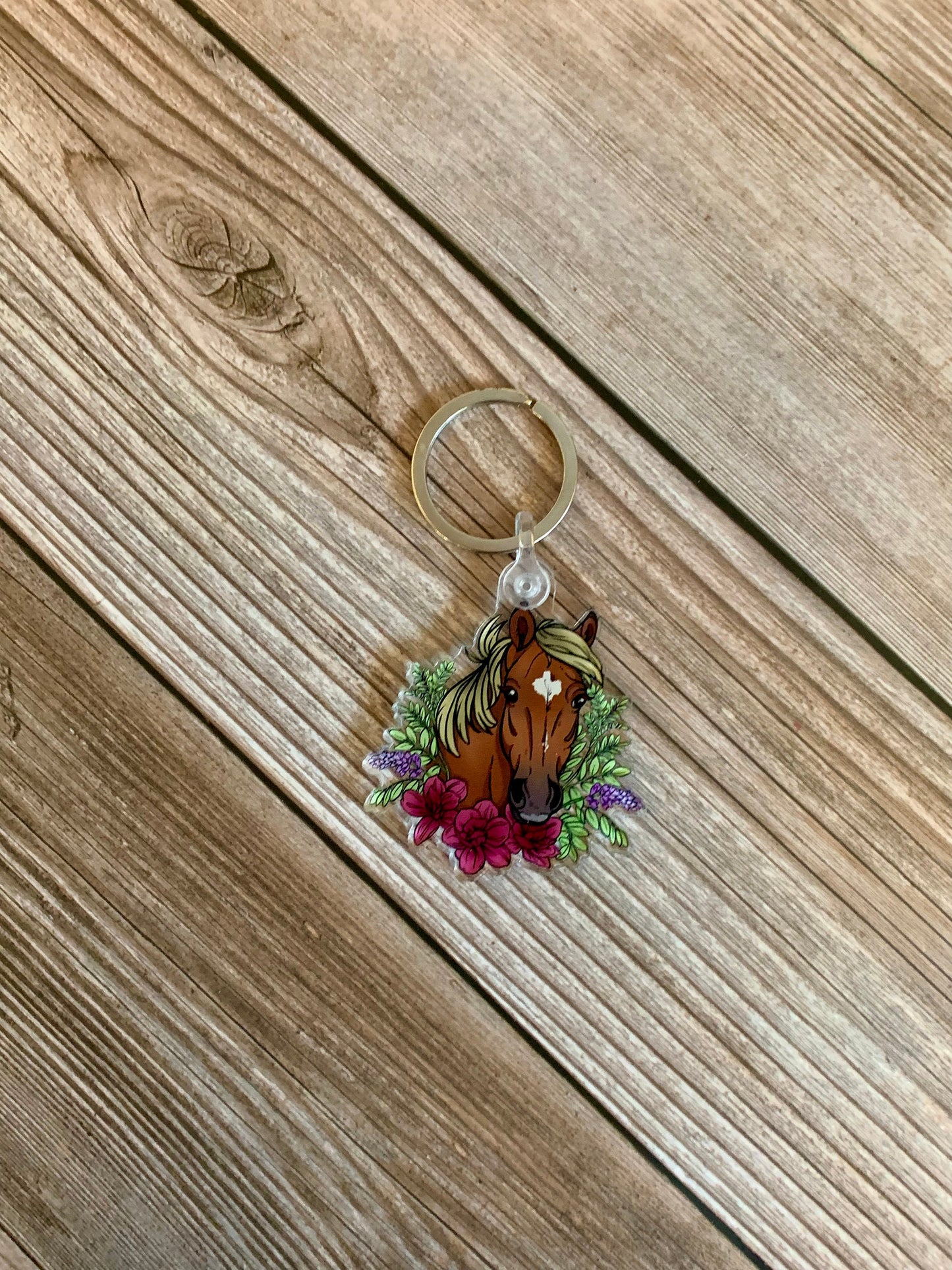 Haflinger/Belgian Horse with Flowers Acrylic Keychain