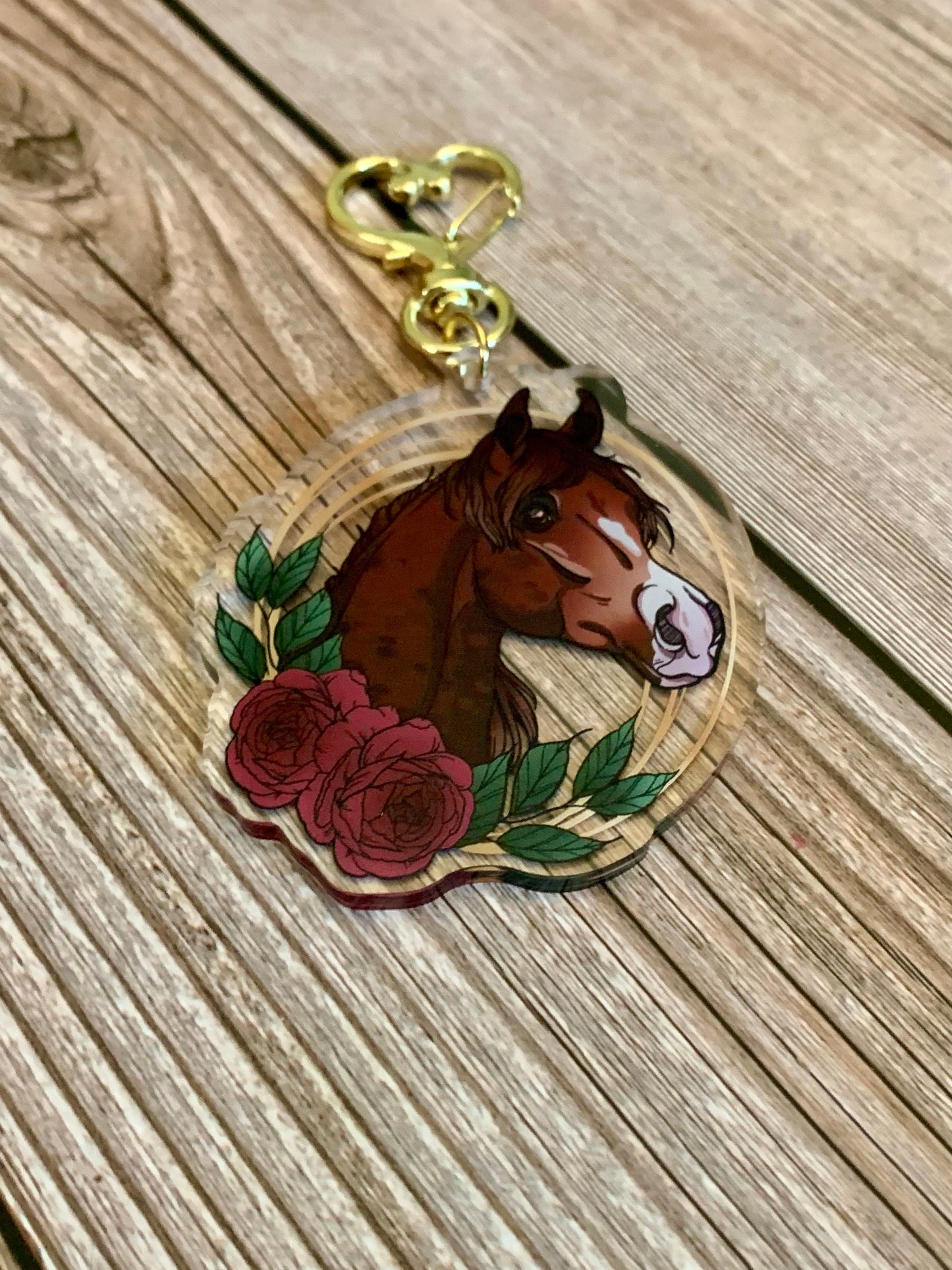 Chestnut Arabian Horse with Flowers Acrylic Keychain