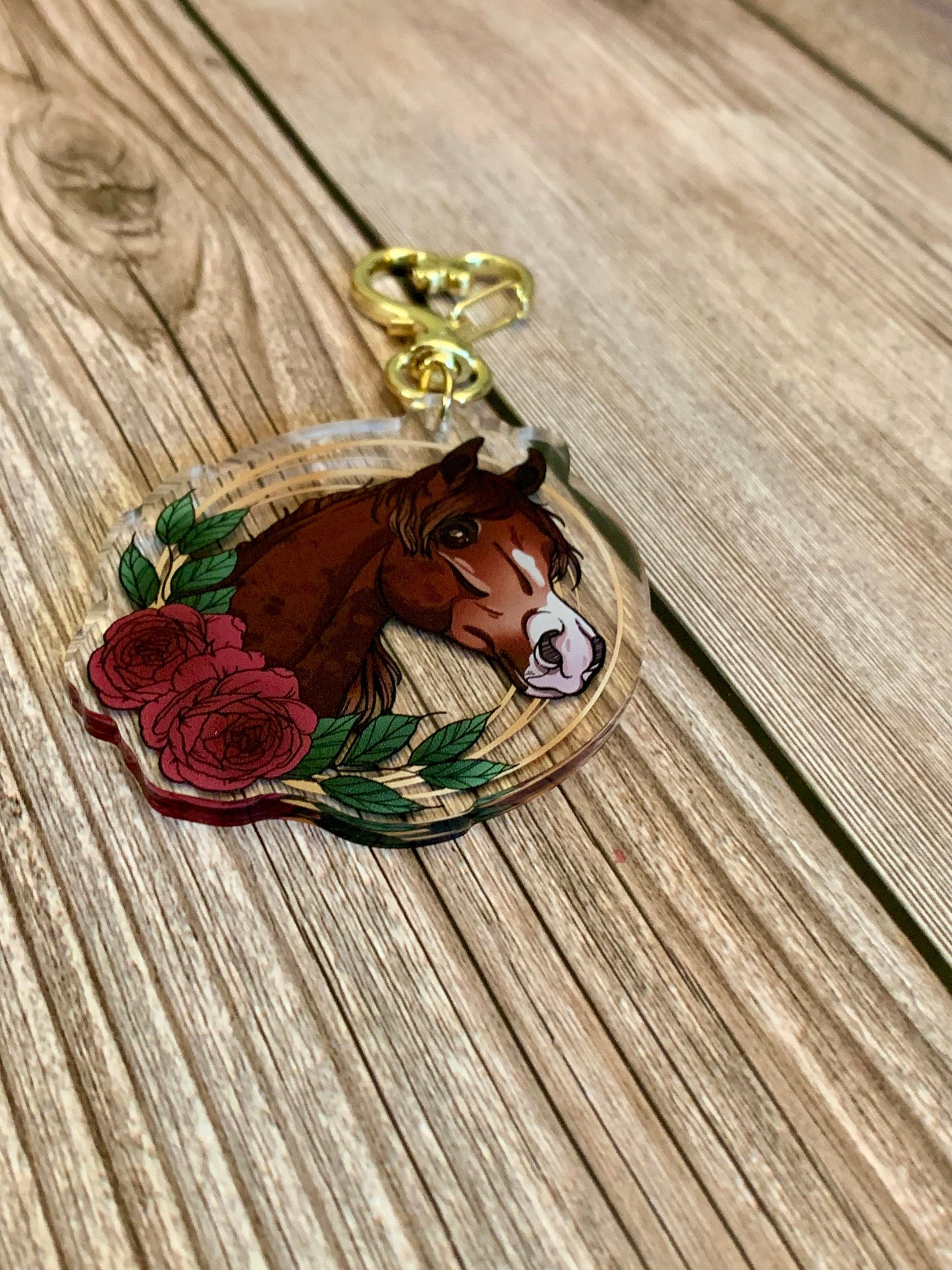 Chestnut Arabian Horse with Flowers Acrylic Keychain