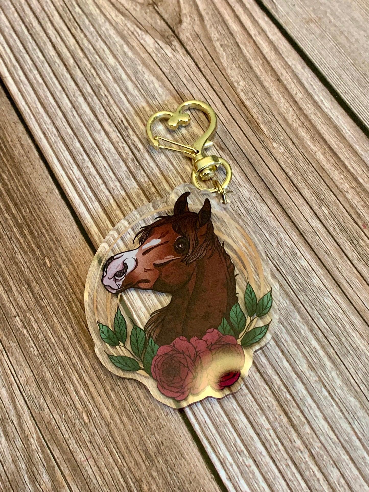 Chestnut Arabian Horse with Flowers Acrylic Keychain