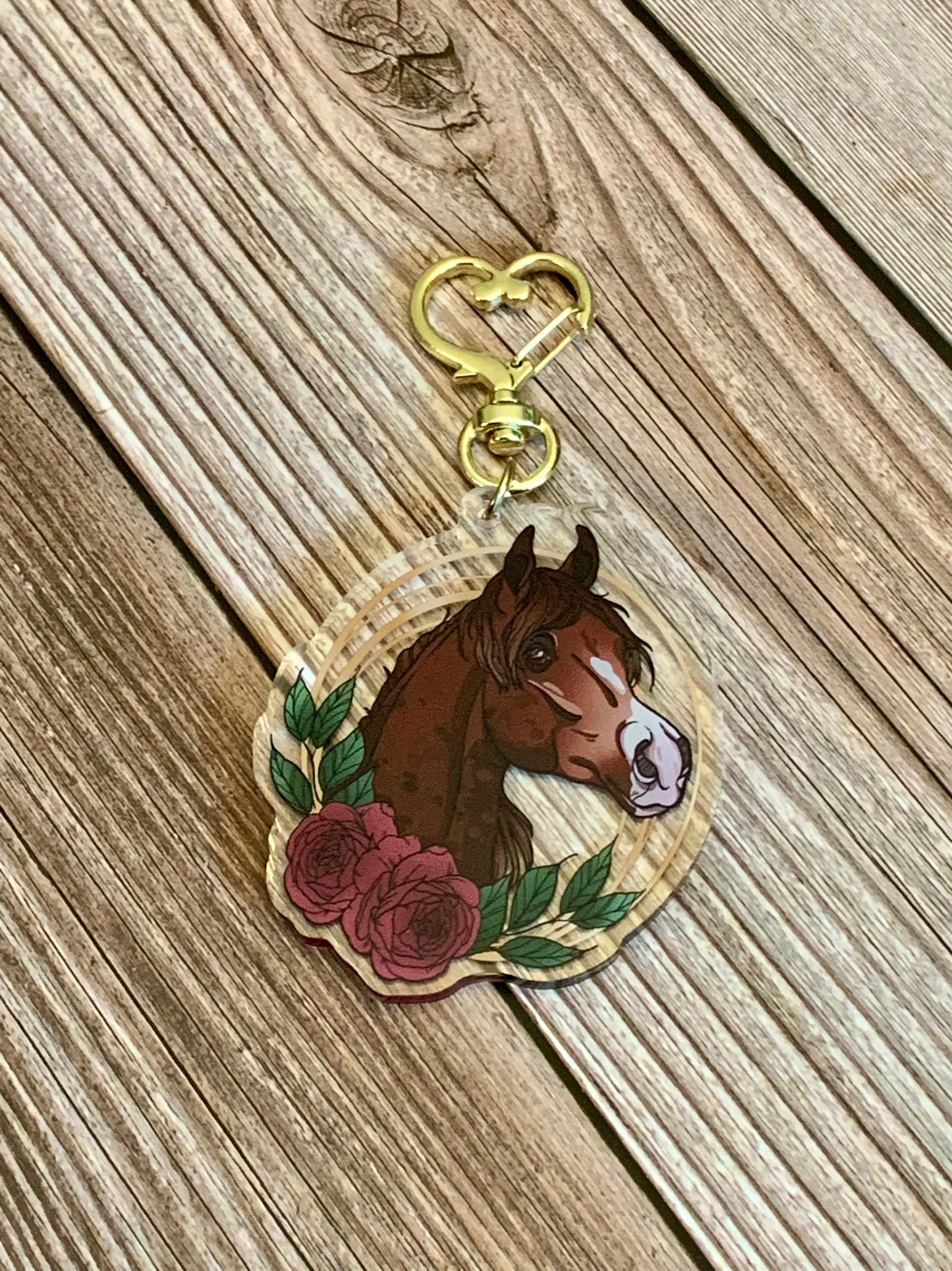 Chestnut Arabian Horse with Flowers Acrylic Keychain