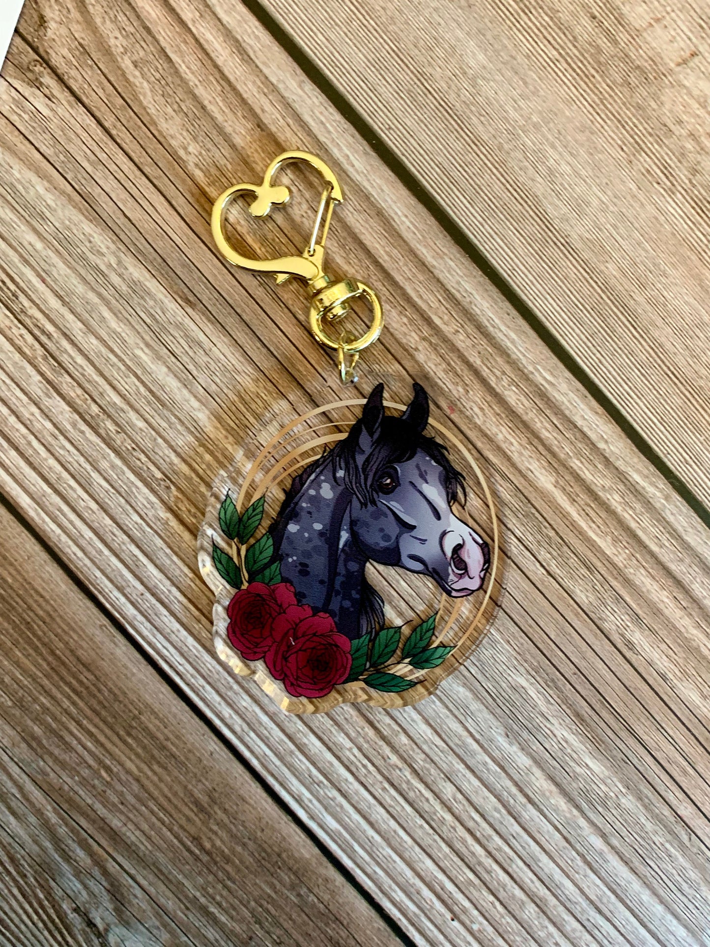 Dapple Gray Arabian Horse with Flowers Acrylic Keychain