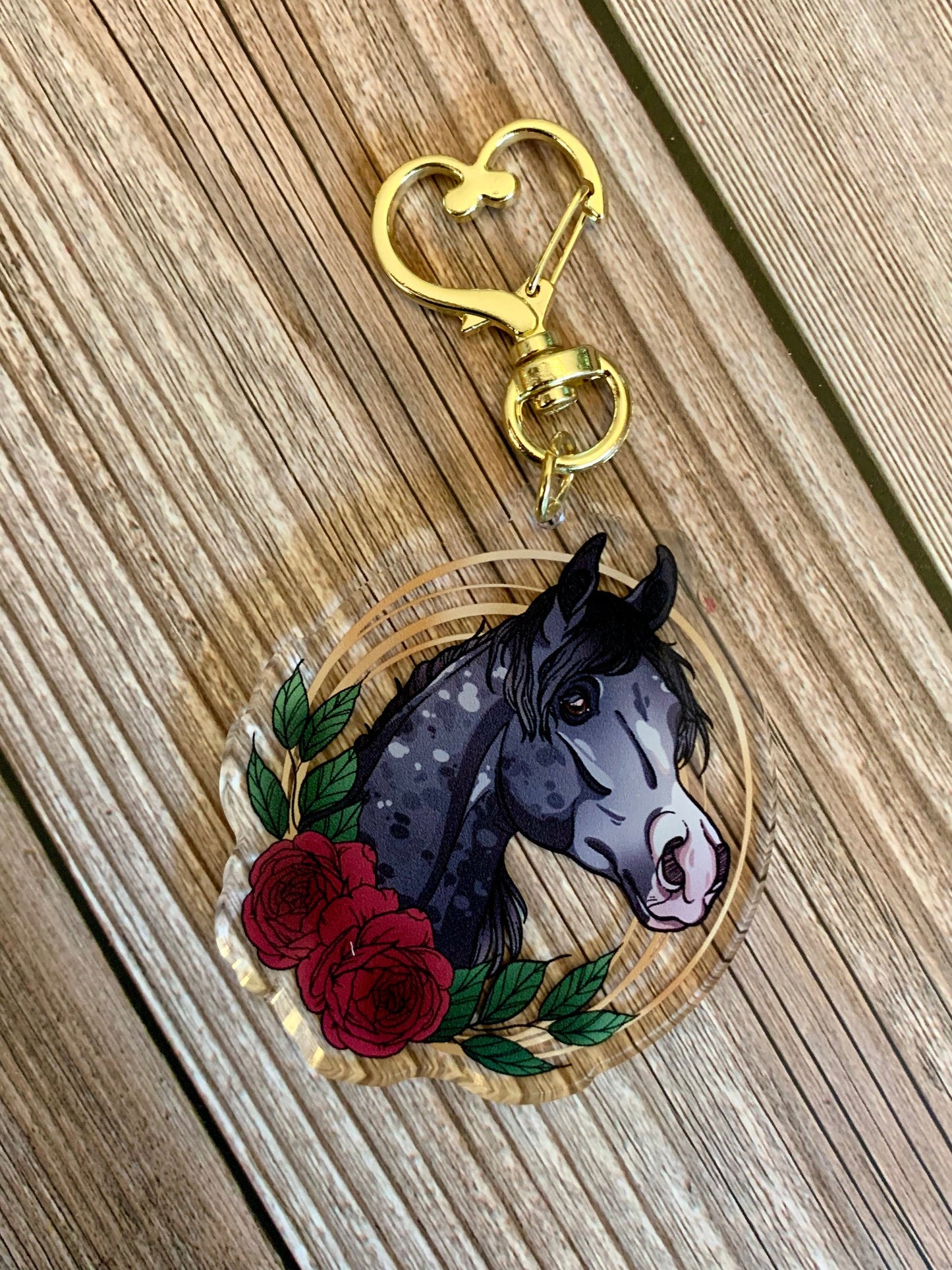 Dapple Gray Arabian Horse with Flowers Acrylic Keychain