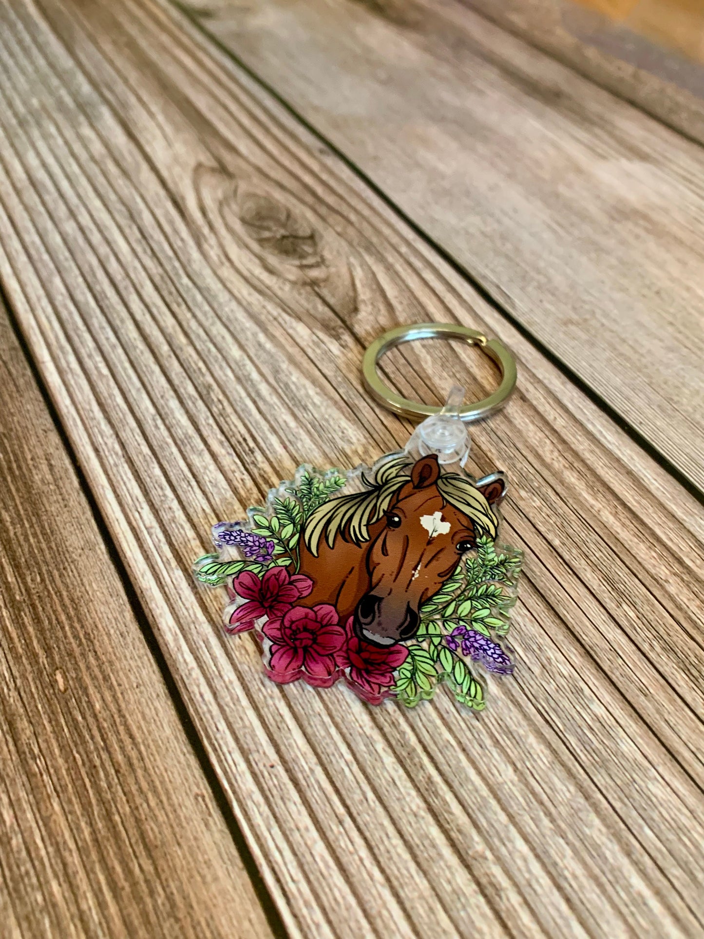 Haflinger/Belgian Horse with Flowers Acrylic Keychain