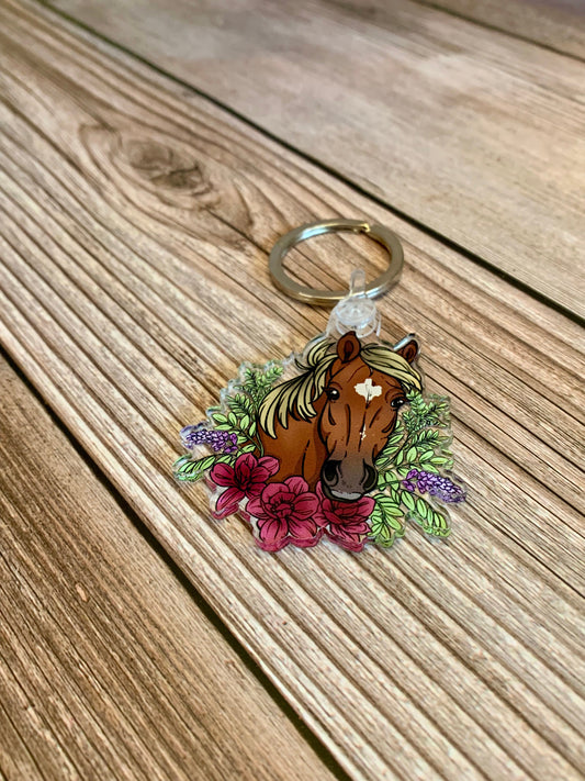 Haflinger/Belgian Horse with Flowers Acrylic Keychain