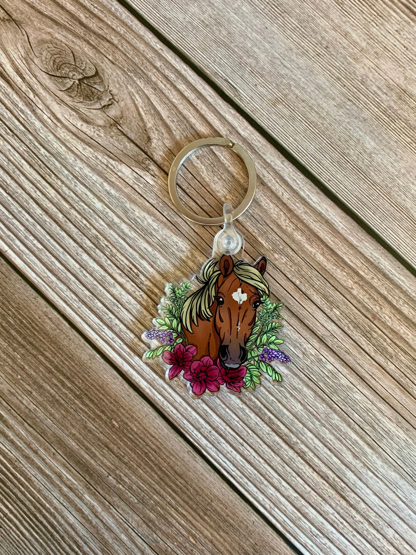 Haflinger/Belgian Horse with Flowers Acrylic Keychain