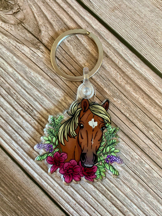 Haflinger/Belgian Horse with Flowers Acrylic Keychain