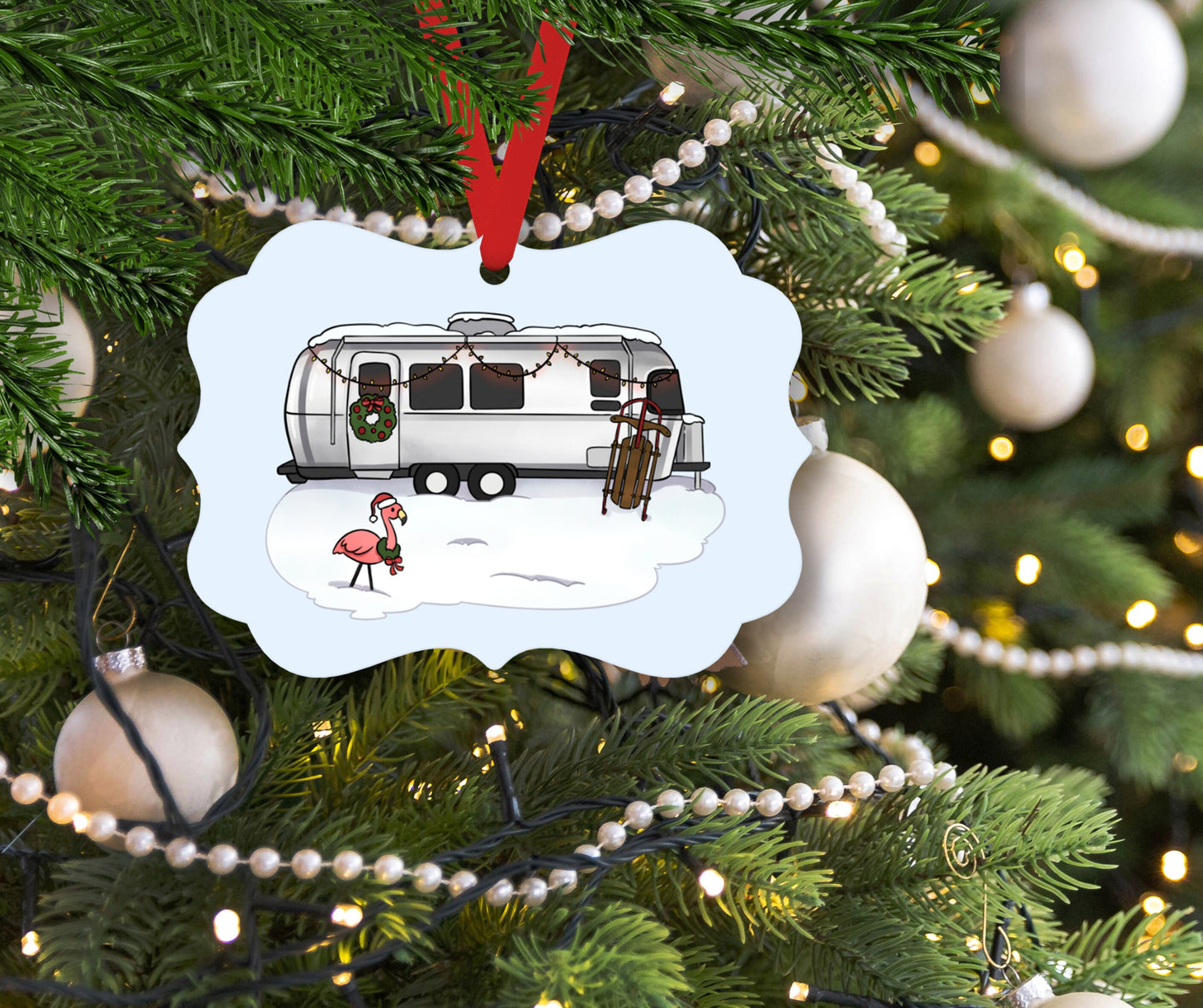 Double Sided Airstream Camper Christmas Ornament - 100% Eco-Friendly