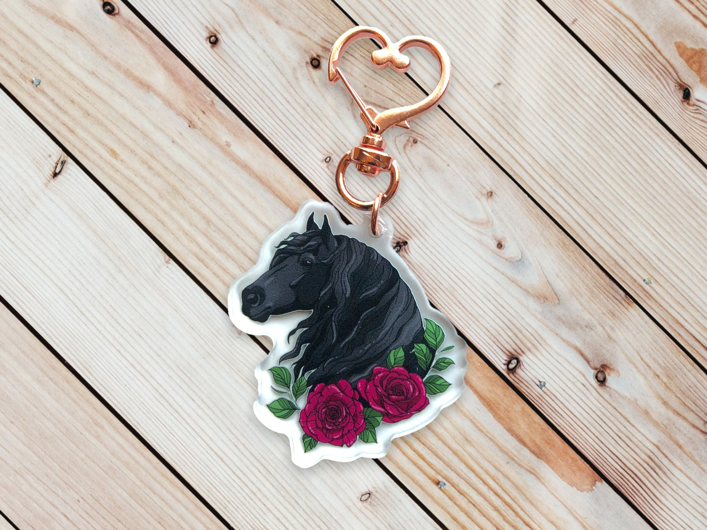 Floral Friesian Horse Keychain