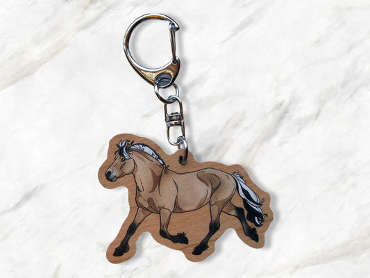 Norwegian Fjord Horse Wooden Keychain