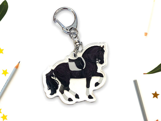 Black Dressage Horse Acrylic Keychain