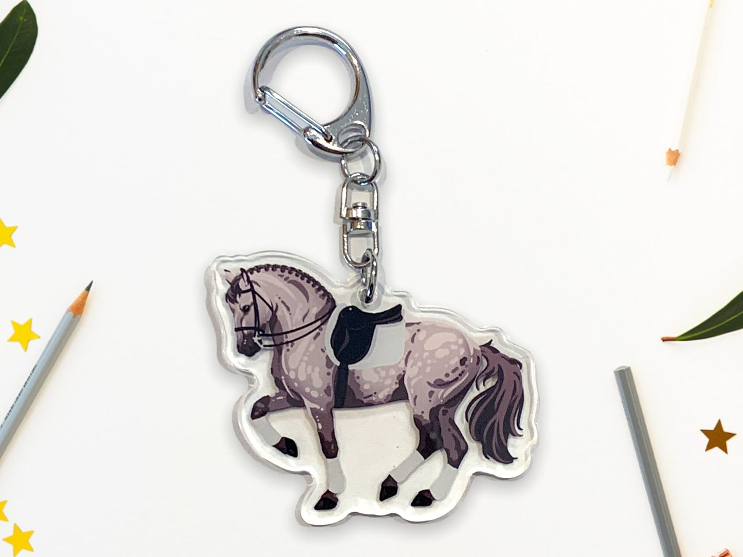 Dapple Gray Dressage Horse Keychain