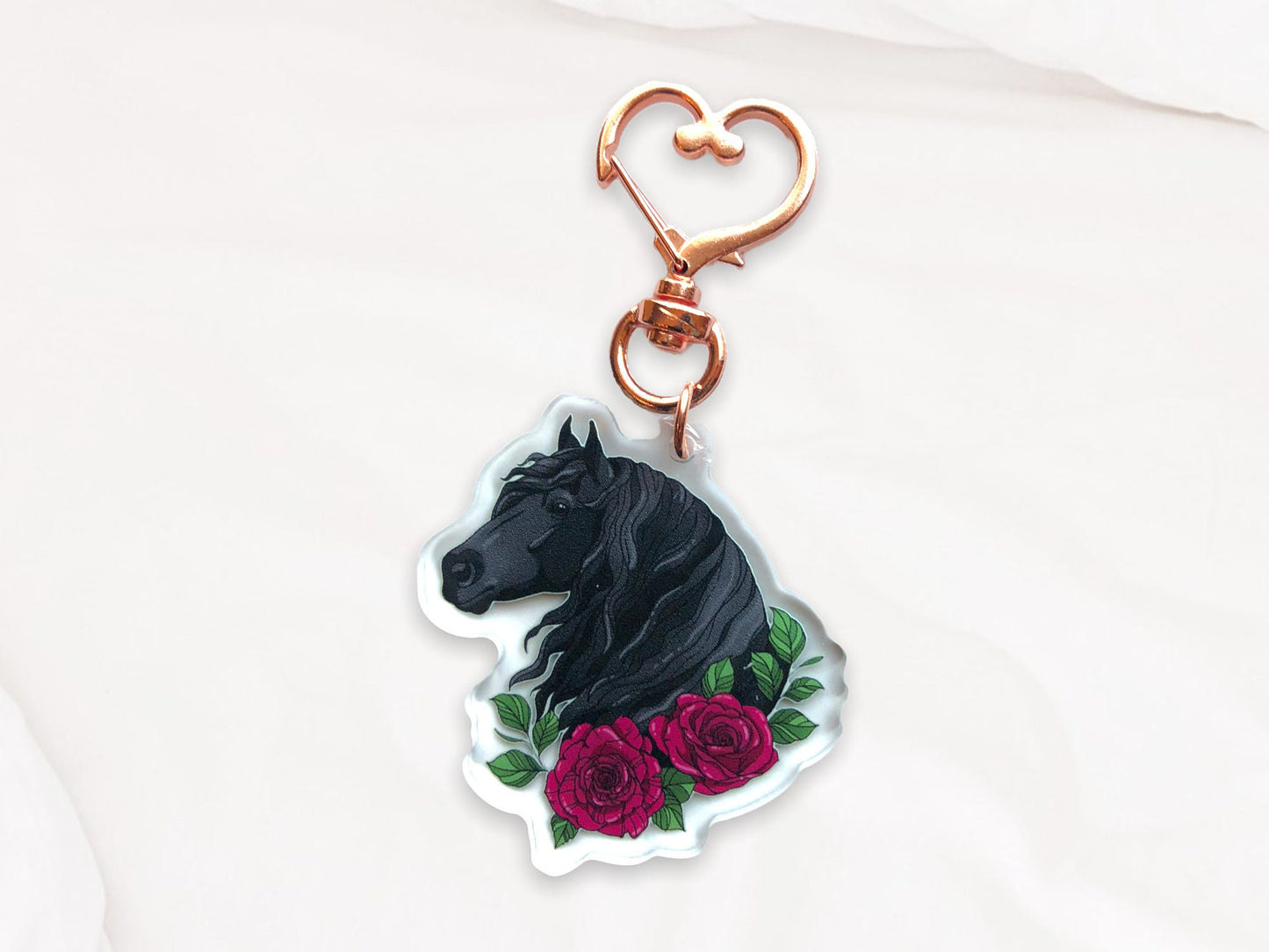 Floral Friesian Horse Keychain