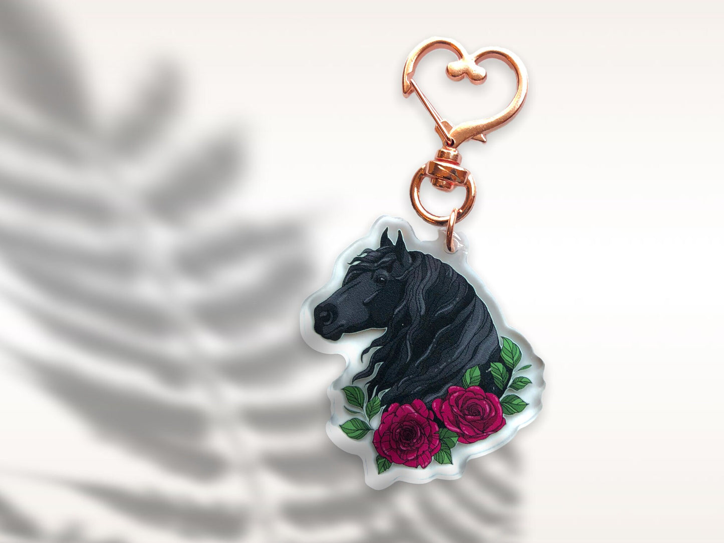 Floral Friesian Horse Keychain