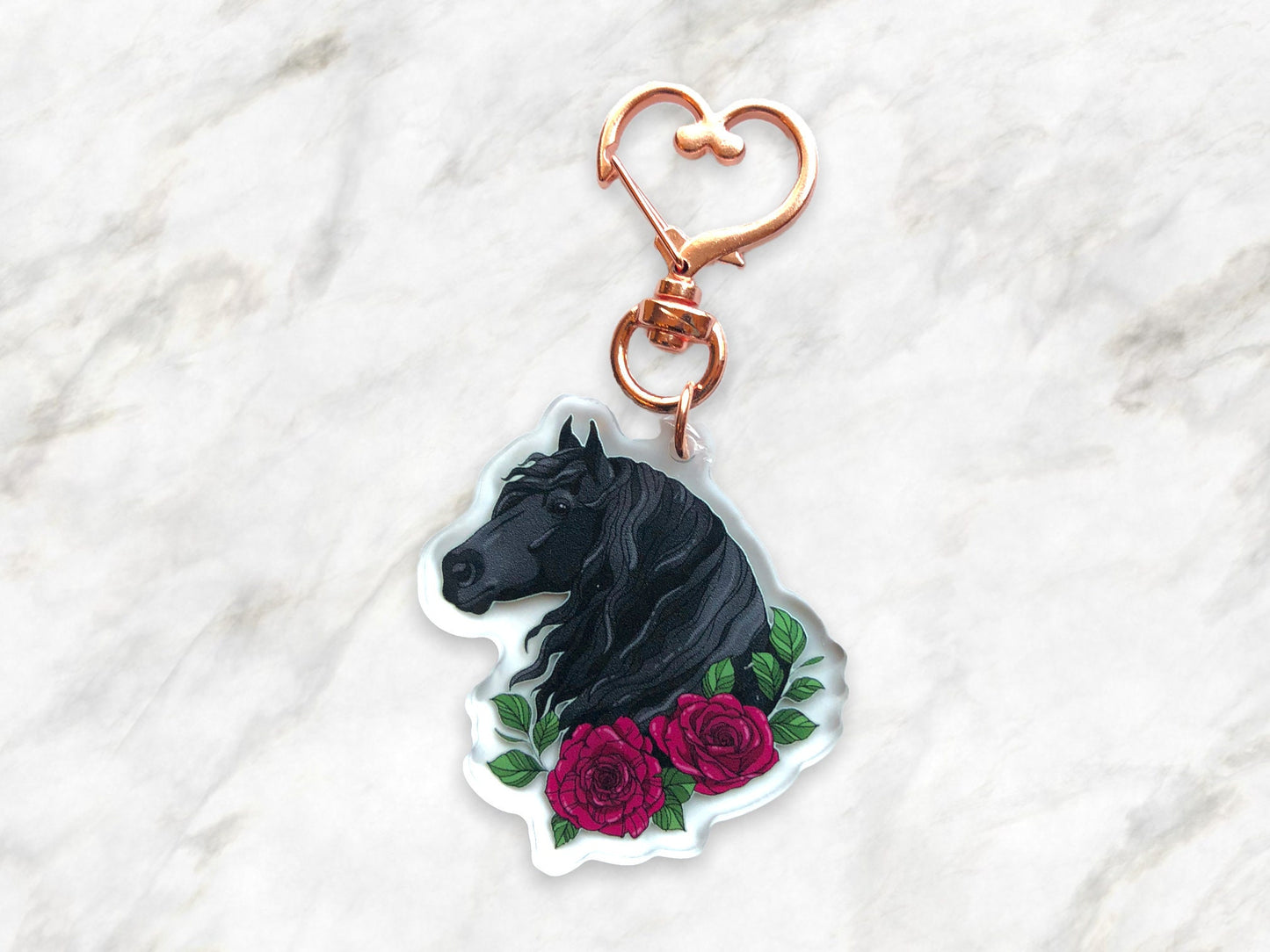 Floral Friesian Horse Keychain