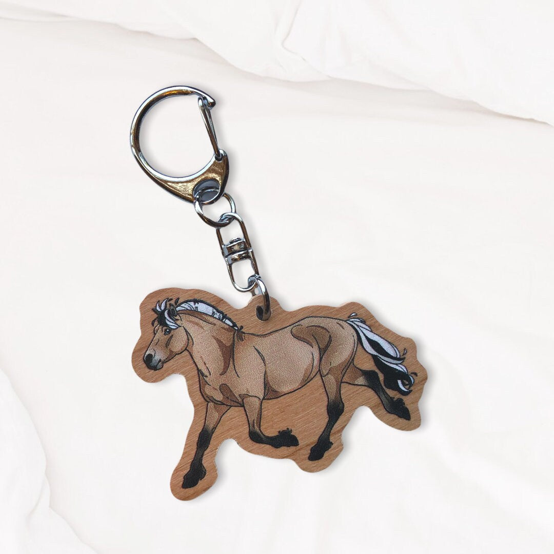 Norwegian Fjord Horse Wooden Keychain