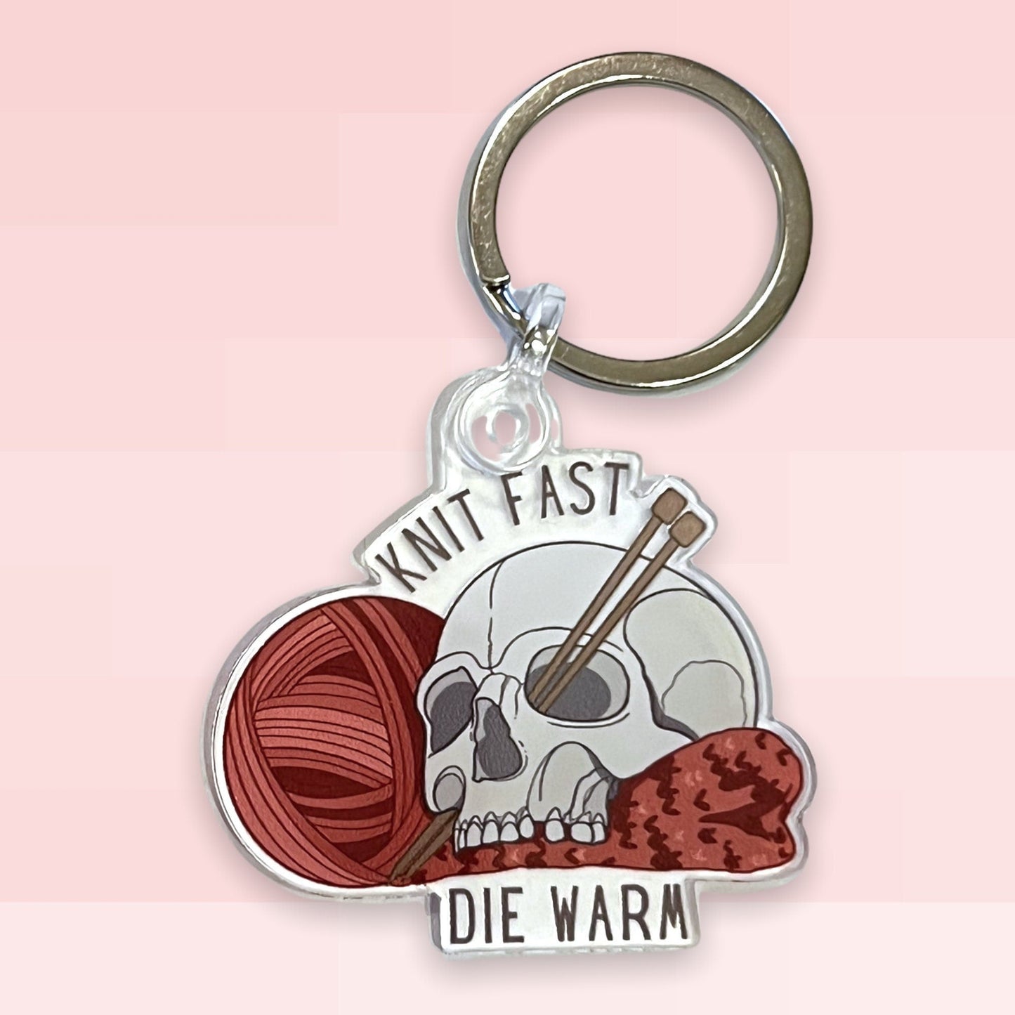 Knit Fast Die Warm Keychain Charm / Knitting Keychain