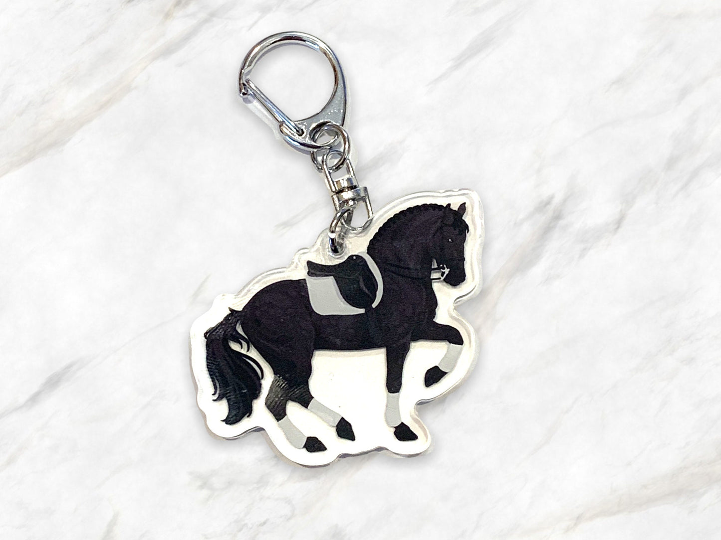 Black Dressage Horse Acrylic Keychain