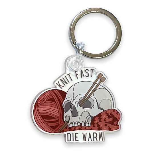 Knit Fast Die Warm Keychain Charm / Knitting Keychain